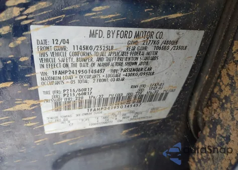 2005 Ford Five Hundred Sel из США, поврежденный, VIN 1FAHP24195G145457